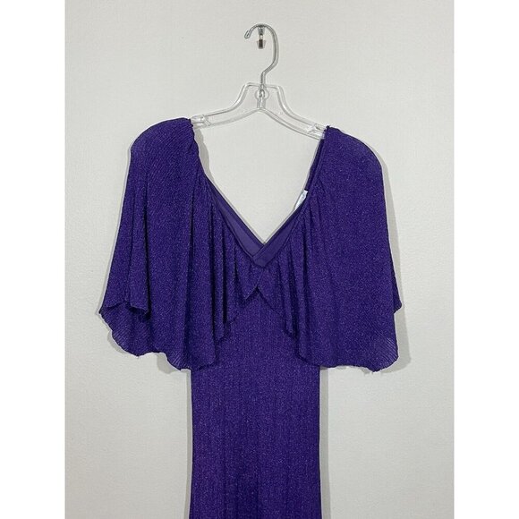 Zara Small Purple Metallic Thread Cape Maxi Dress Gown Evening Knit Shimmer Boho - Picture 1 of 13